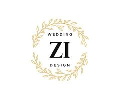 colección de logotipos de monograma de boda con letras iniciales zi, plantillas florales y minimalistas modernas dibujadas a mano para tarjetas de invitación, guardar la fecha, identidad elegante para restaurante, boutique, café en vector