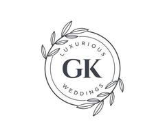 GK Initials letter Wedding monogram logos template, hand drawn modern minimalistic and floral templates for Invitation cards, Save the Date, elegant identity. vector