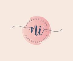 Initial NI feminine logo. Usable for Nature, Salon, Spa, Cosmetic and Beauty Logos. Flat Vector Logo Design Template Element.