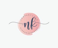 Initial NK feminine logo. Usable for Nature, Salon, Spa, Cosmetic and Beauty Logos. Flat Vector Logo Design Template Element.