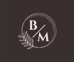 plantilla de logotipos de monograma de boda con letras iniciales bm, plantillas florales y minimalistas modernas dibujadas a mano para tarjetas de invitación, guardar la fecha, identidad elegante. vector