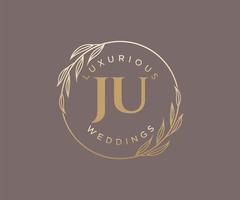 JU Initials letter Wedding monogram logos template, hand drawn modern minimalistic and floral templates for Invitation cards, Save the Date, elegant identity. vector