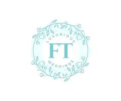 FT Initials letter Wedding monogram logos template, hand drawn modern minimalistic and floral templates for Invitation cards, Save the Date, elegant identity. vector