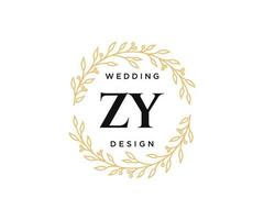 colección de logotipos de monograma de boda con letras iniciales zy, plantillas florales y minimalistas modernas dibujadas a mano para tarjetas de invitación, guardar la fecha, identidad elegante para restaurante, boutique, café en vector