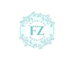 plantilla de logotipos de monograma de boda con letras iniciales fz, plantillas florales y minimalistas modernas dibujadas a mano para tarjetas de invitación, guardar la fecha, identidad elegante. vector