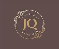 plantilla de logotipos de monograma de boda con letras iniciales jq, plantillas florales y minimalistas modernas dibujadas a mano para tarjetas de invitación, guardar la fecha, identidad elegante. vector