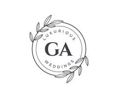 plantilla de logotipos de monograma de boda con letras iniciales ga, plantillas florales y minimalistas modernas dibujadas a mano para tarjetas de invitación, guardar la fecha, identidad elegante. vector