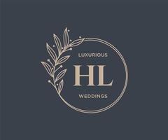 Plantilla de logotipos de monograma de boda con letras iniciales hl, plantillas florales y minimalistas modernas dibujadas a mano para tarjetas de invitación, guardar la fecha, identidad elegante. vector