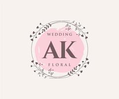 AK Initials letter Wedding monogram logos template, hand drawn modern minimalistic and floral templates for Invitation cards, Save the Date, elegant identity. vector