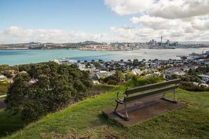 Empty chair on the top of Mount Victoria in Devonport suburb of Auckland, New Zealand. photo