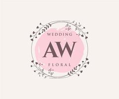 AW Initials letter Wedding monogram logos template, hand drawn modern minimalistic and floral templates for Invitation cards, Save the Date, elegant identity. vector