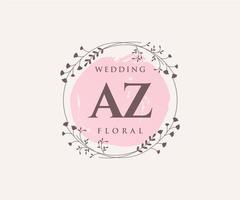 AZ Initials letter Wedding monogram logos template, hand drawn modern minimalistic and floral templates for Invitation cards, Save the Date, elegant identity. vector