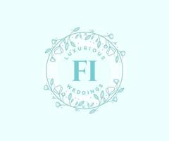 FI Initials letter Wedding monogram logos template, hand drawn modern minimalistic and floral templates for Invitation cards, Save the Date, elegant identity. vector