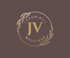 JV Initials letter Wedding monogram logos template, hand drawn modern minimalistic and floral templates for Invitation cards, Save the Date, elegant identity. vector