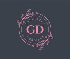 GD Initials letter Wedding monogram logos template, hand drawn modern minimalistic and floral templates for Invitation cards, Save the Date, elegant identity. vector