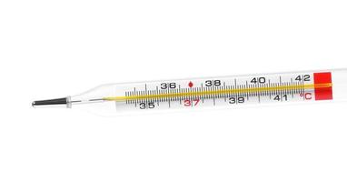 mercury thermometer, isolated on white background. glass thermometer. temperature 36.6 photo