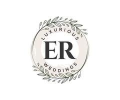 ER Initials letter Wedding monogram logos template, hand drawn modern minimalistic and floral templates for Invitation cards, Save the Date, elegant identity. vector