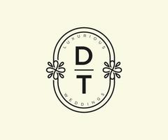 DT Initials letter Wedding monogram logos template, hand drawn modern minimalistic and floral templates for Invitation cards, Save the Date, elegant identity. vector