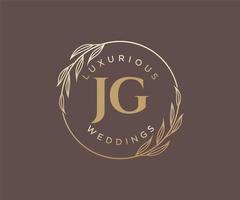 plantilla de logotipos de monograma de boda con letras iniciales jg, plantillas florales y minimalistas modernas dibujadas a mano para tarjetas de invitación, guardar la fecha, identidad elegante. vector