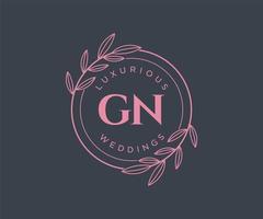 GN Initials letter Wedding monogram logos template, hand drawn modern minimalistic and floral templates for Invitation cards, Save the Date, elegant identity. vector