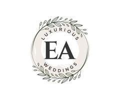 plantilla de logotipos de monograma de boda con letras iniciales ea, plantillas florales y minimalistas modernas dibujadas a mano para tarjetas de invitación, guardar la fecha, identidad elegante. vector