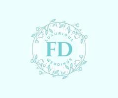 FD Initials letter Wedding monogram logos template, hand drawn modern minimalistic and floral templates for Invitation cards, Save the Date, elegant identity. vector