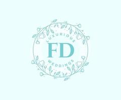 plantilla de logotipos de monograma de boda con letras iniciales fd, plantillas florales y minimalistas modernas dibujadas a mano para tarjetas de invitación, guardar la fecha, identidad elegante. vector