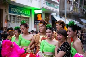 Ho Chi Minh city, Vietnam - 6 Feb 2023 Lunar New Year celebration - The dragon dance, beautiful colorful festive figure. Tet holiday background. Chinese Lunar New Year's Day, Spring Festival. photo