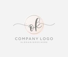 Initial OK feminine logo. Usable for Nature, Salon, Spa, Cosmetic and Beauty Logos. Flat Vector Logo Design Template Element.