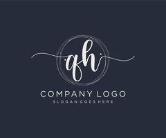 Initial QH feminine logo. Usable for Nature, Salon, Spa, Cosmetic and Beauty Logos. Flat Vector Logo Design Template Element.