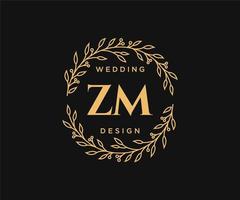 ZM Initials letter Wedding monogram logos collection, hand drawn modern minimalistic and floral templates for Invitation cards, Save the Date, elegant identity for restaurant, boutique, cafe in vector