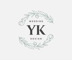 colección de logotipos de monograma de boda con letras iniciales de yk, plantillas florales y minimalistas modernas dibujadas a mano para tarjetas de invitación, guardar la fecha, identidad elegante para restaurante, boutique, café en vector