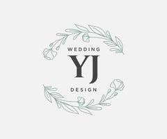 YJ Initials letter Wedding monogram logos collection, hand drawn modern minimalistic and floral templates for Invitation cards, Save the Date, elegant identity for restaurant, boutique, cafe in vector