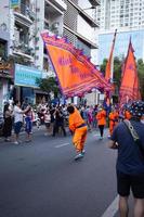 Ho Chi Minh city, Vietnam - 6 Feb 2023 Lunar New Year celebration - The dragon dance, beautiful colorful festive figure. Tet holiday background. Chinese Lunar New Year's Day, Spring Festival. photo