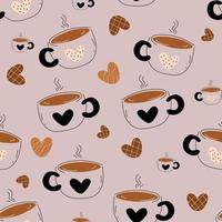 seamless pattern with hand drawn coffee cups for fabric, wallpapers, wrapping paper, cards and background. Morning coffee, Vector doodle illustration