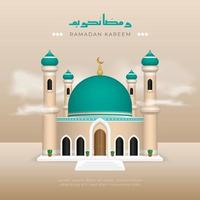 Ramadan kareem greeting with 3d mosque vector