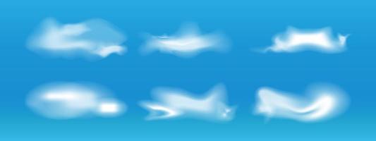 Set of six realistic fluffy clouds vector elements