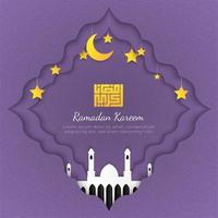 Paper cut style purple ramadan kareem greeting background vector