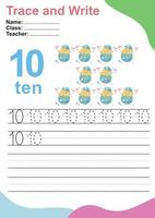 Trace and write number for children. Exercise for children to recognize the number. Educational worksheet for preschool. Vector file.