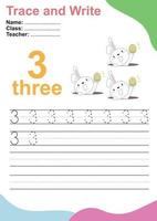 Trace and write number for children. Exercise for children to recognize the number. Educational worksheet for preschool. Vector file.