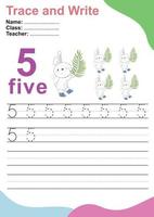 Trace and write number for children. Exercise for children to recognize the number. Educational worksheet for preschool. Vector file.