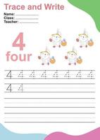 Trace and write number for children. Exercise for children to recognize the number. Educational worksheet for preschool. Vector file.