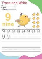 Trace and write number for children. Exercise for children to recognize the number. Educational worksheet for preschool. Vector file.