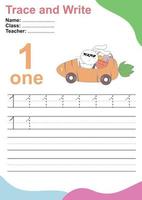 Trace and write number for children. Exercise for children to recognize the number. Educational worksheet for preschool. Vector file.