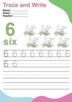 Trace and write number for children. Exercise for children to recognize the number. Educational worksheet for preschool. Vector file.