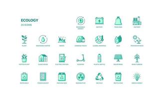 Ecology detailed green icons set illustrations of environment, renewable energy. Perfect for websites, blogs, and marketing materials related to environmental conservation and sustainability vector