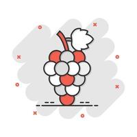 fruta de uva de dibujos animados vectoriales con icono de hoja en estilo cómico. pictograma de ilustración de signo de vino. concepto de efecto de salpicadura de negocios de vid. vector