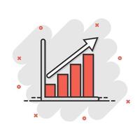 Chart graph icon in comic style. Arrow grow cartoon vector illustration on white isolated background. Analysis splash effect business concept.