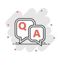 Question and answer icon in comic style. Discussion speech bubble vector cartoon illustration pictogram. Question, answer business concept splash effect.