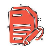 Blogging icon in comic style. Document with pen cartoon vector illustration on white isolated background. Content splash effect business concept.